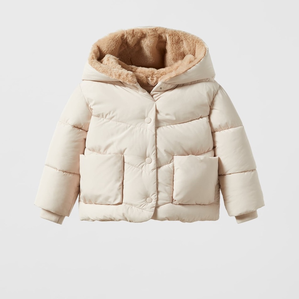 Zara Kids Cream Puffer Jacket with Hood